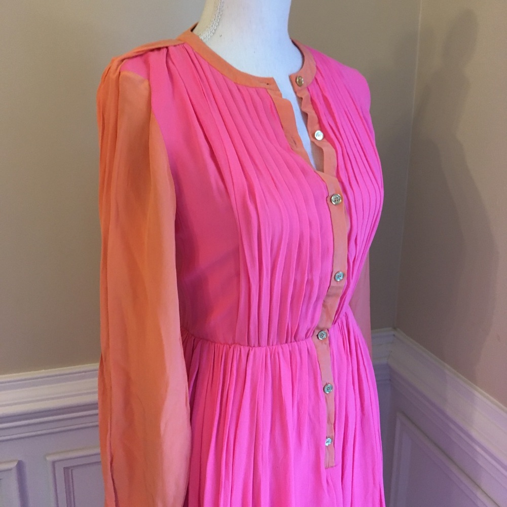 RACHEL ROY Bright Pink Orange Long Sleeve Silk Midi Dress - Picture 11 of 13